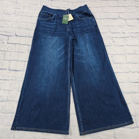 HALARA Denim - Halara Wide Leg Flex Denim Pants Womens XL Petite Blue Dark Wash Pull On Stretch